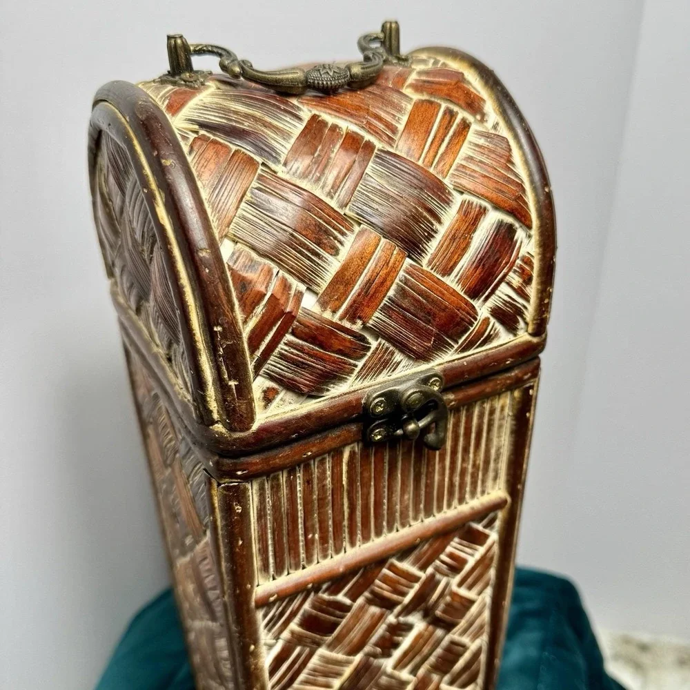 Wine Box Tall Rattan Woven Look Wood Storage Chest Boho Decorative Trunk‎ 14